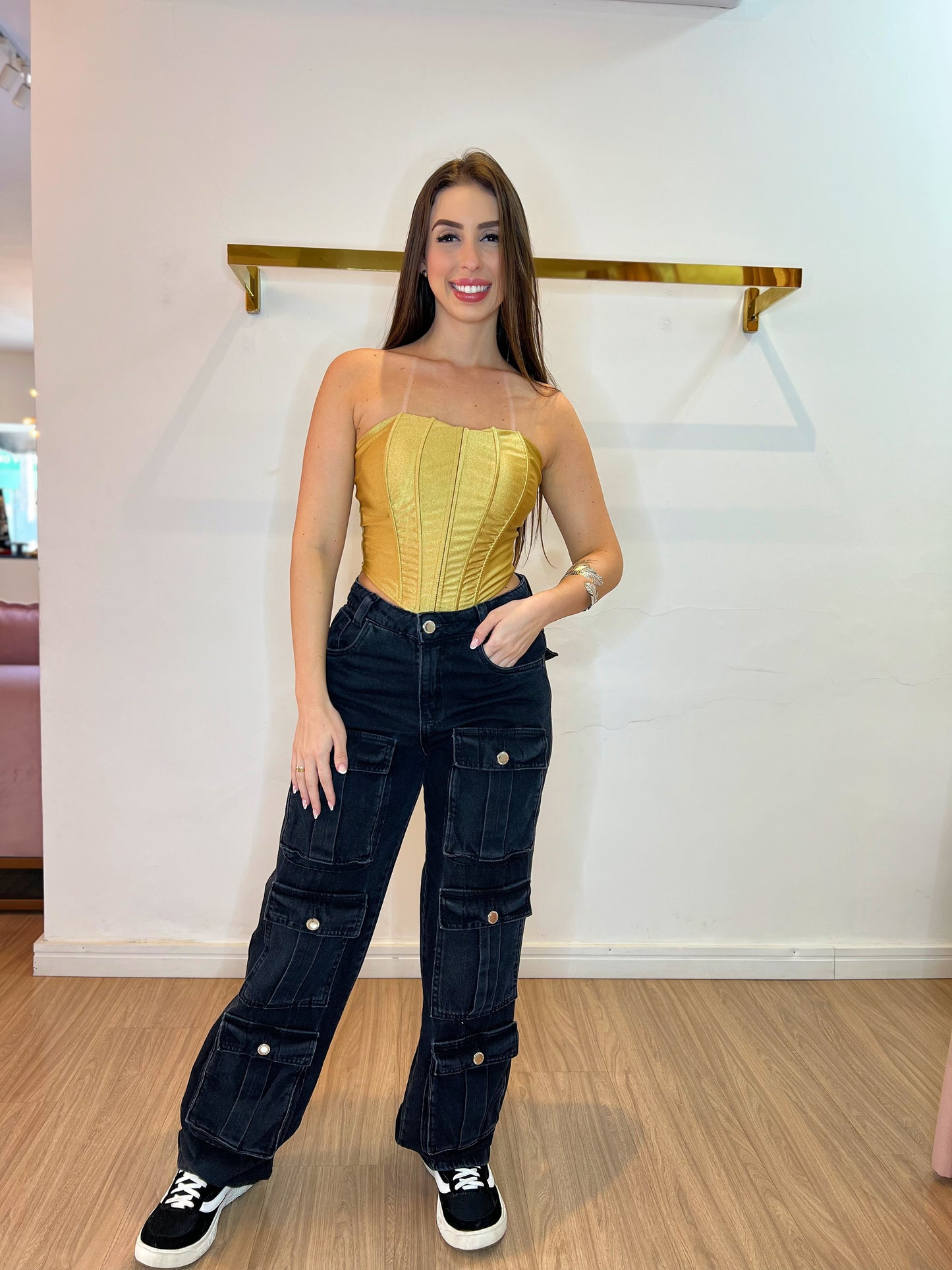 Cropped corset acetinado