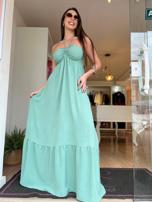 Vestido longo verde amarração