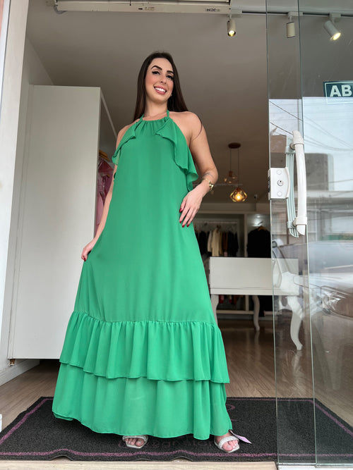 Vestido longo tule verde