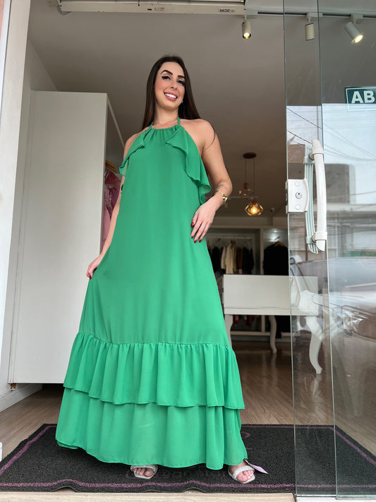 Vestido longo tule verde
