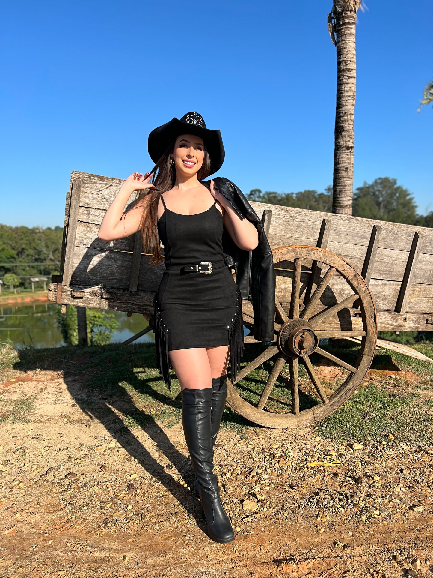 Vestido suede franja