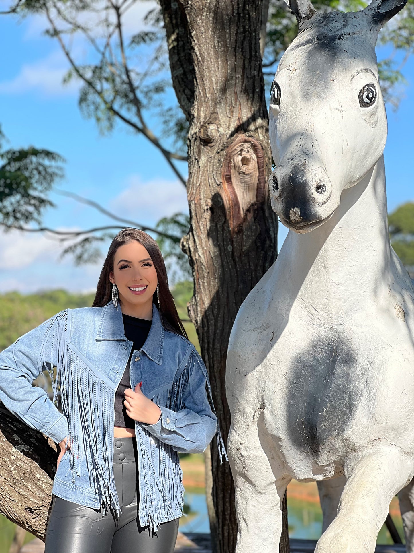 Jaqueta jeans franja