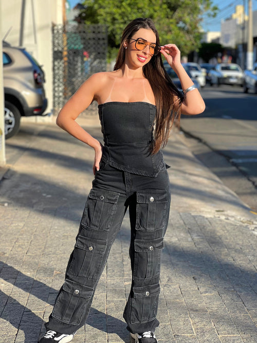 Calça jeans cargo