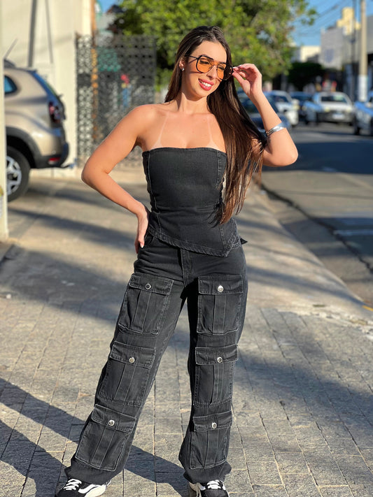 Calça jeans cargo