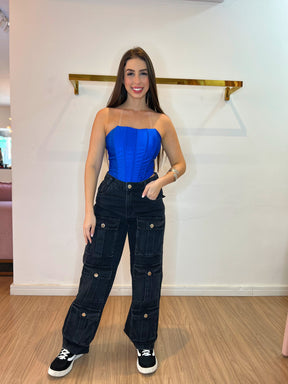 Cropped corset acetinado