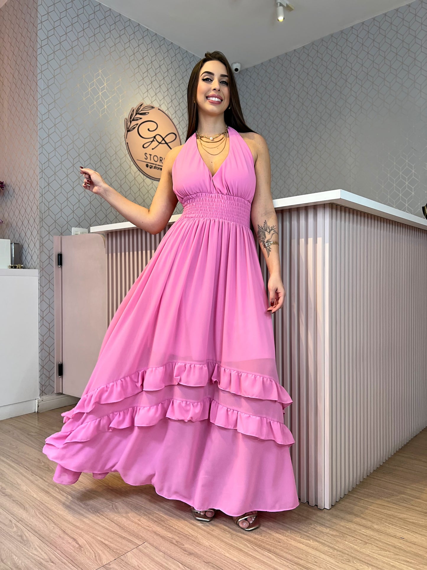 Vestido longo tule elegante
