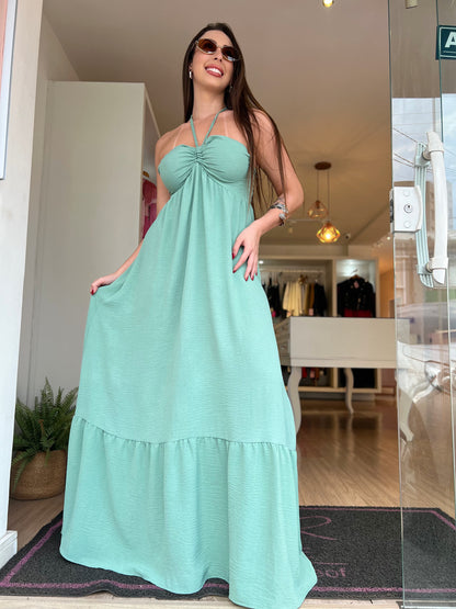 Vestido longo verde amarração