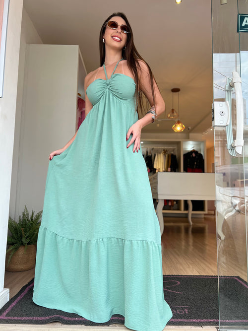 Vestido longo verde amarração