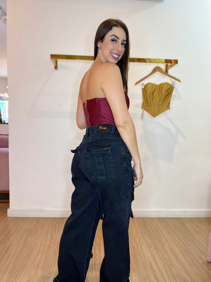 Cropped corset acetinado