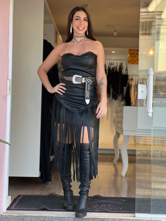 Vestido couro franja