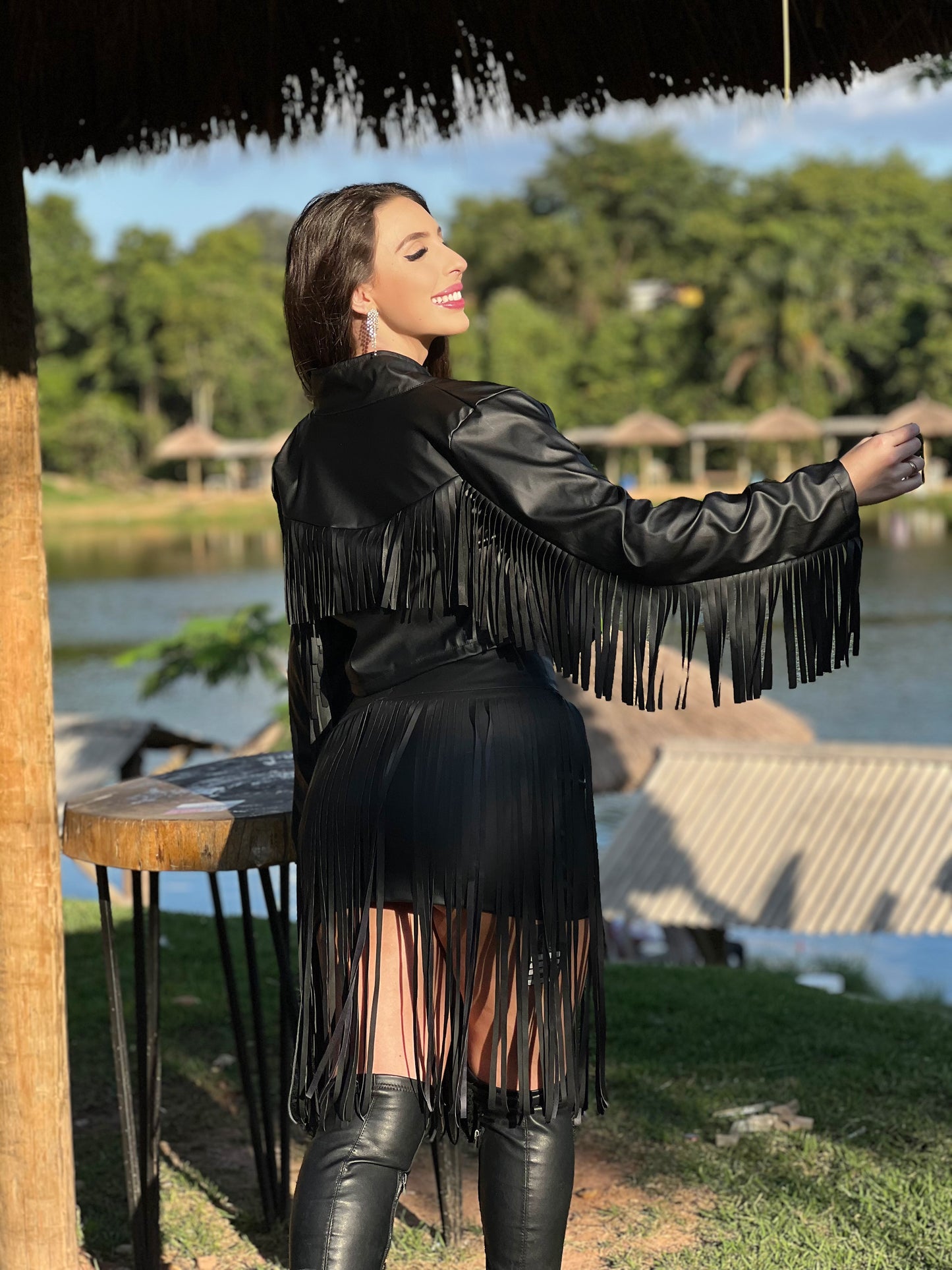 Jaqueta couro franja