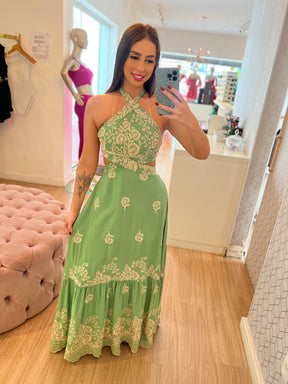 Vestido longo bordado