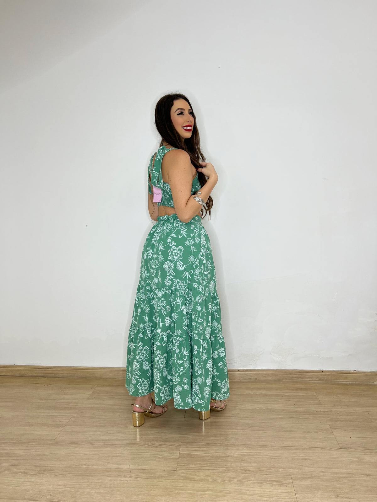 Conjunto bordado verde e branco