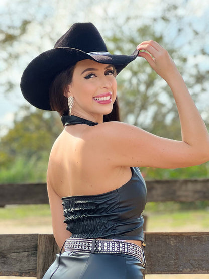 Cropped corset couro preto