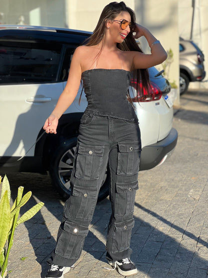 Calça jeans cargo