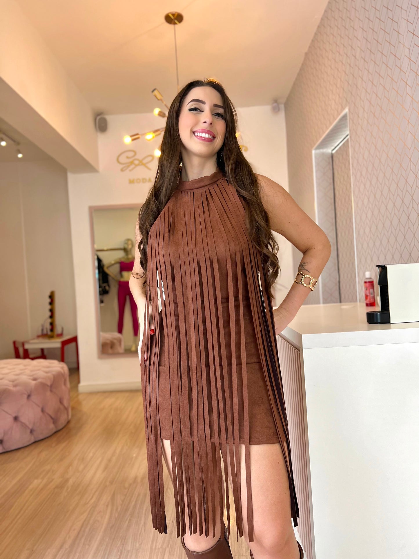 Vestido franja marrom