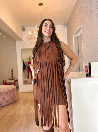 Vestido franja marrom