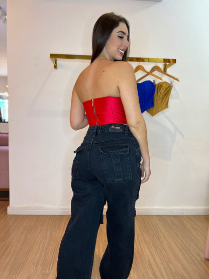 Cropped corset acetinado