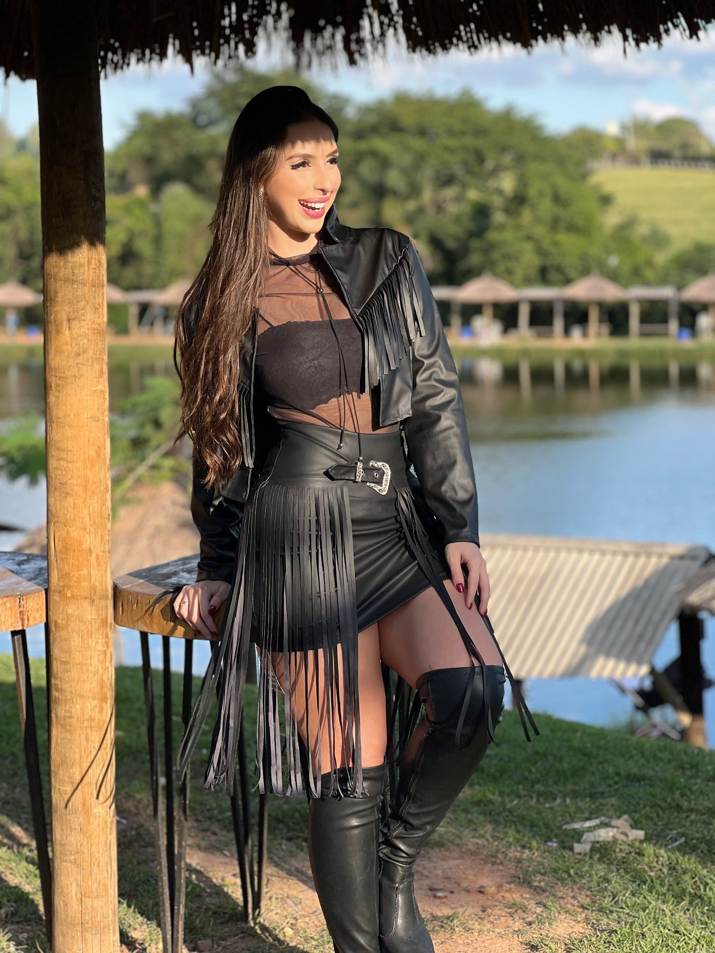 Jaqueta couro franja