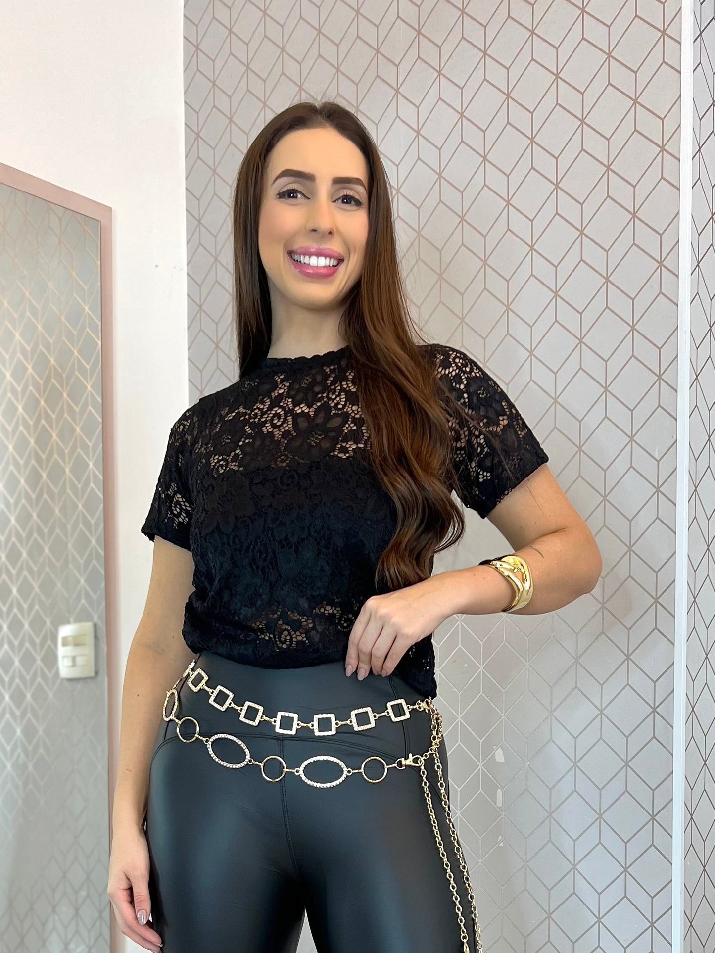 Calça couro flanelada