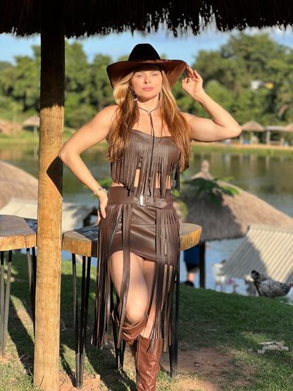 Cropped couro franja