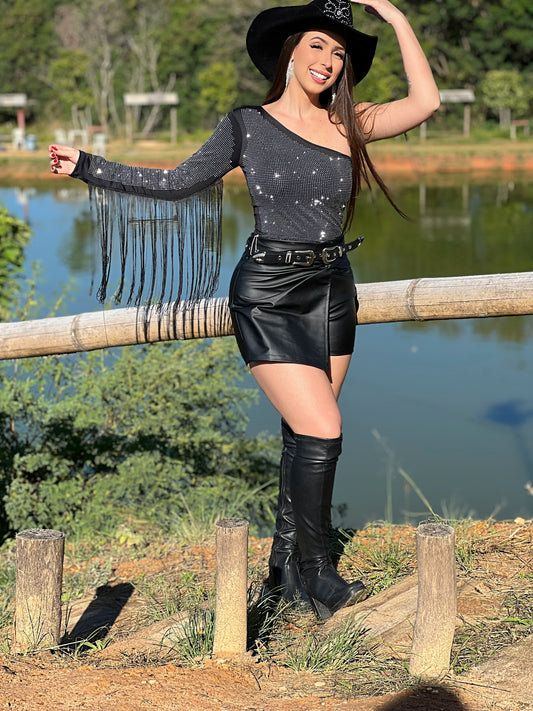 Body strass com franja