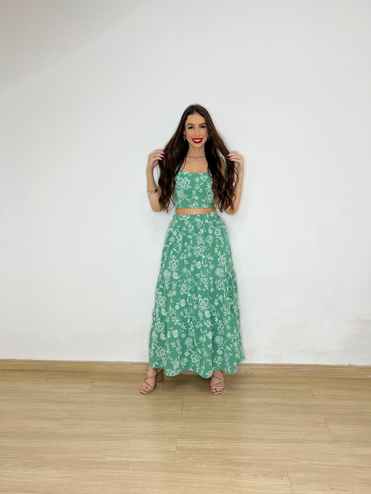 Conjunto bordado verde e branco