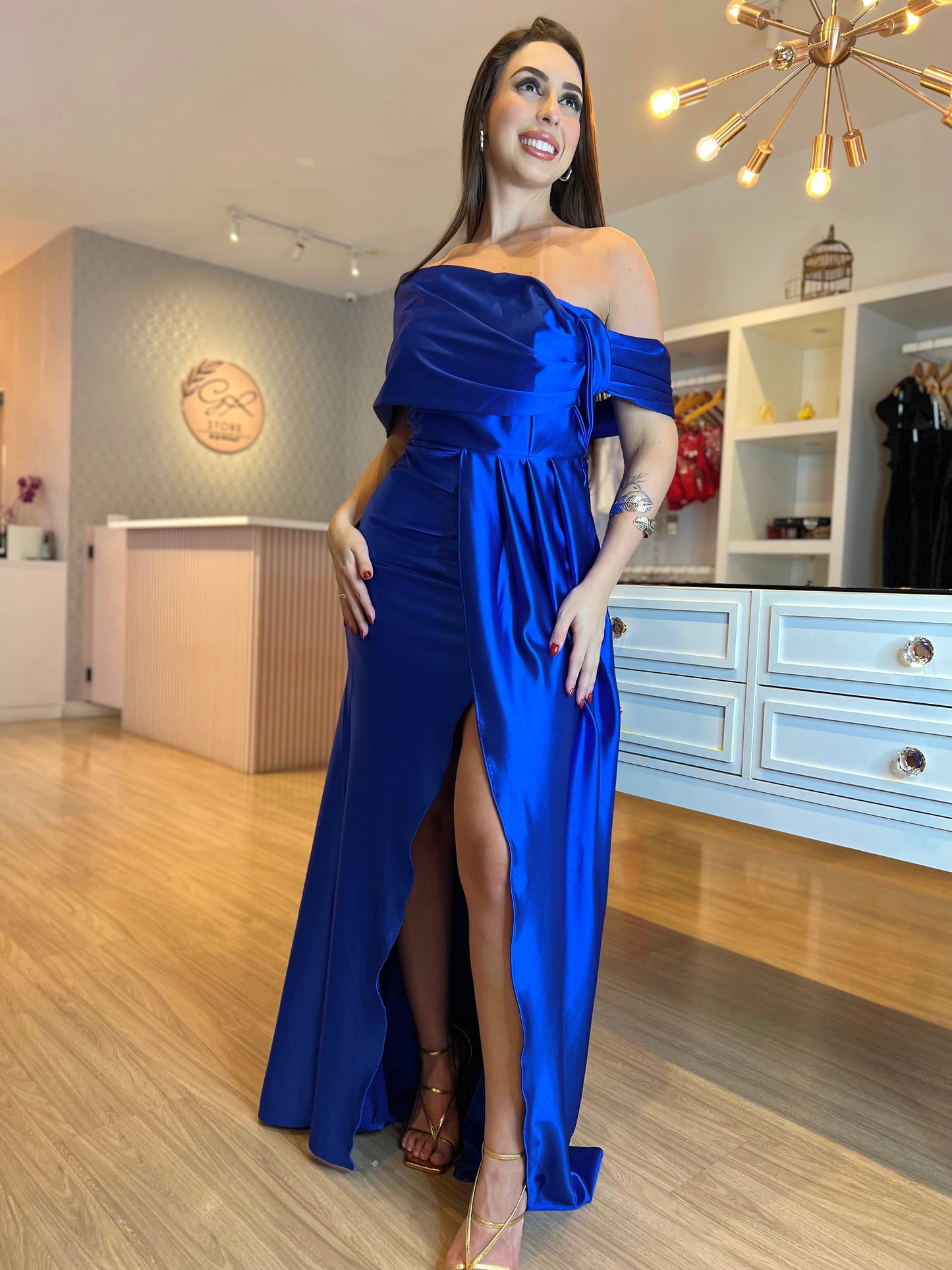 Vestido longo acetinado
