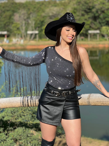 Body strass com franja