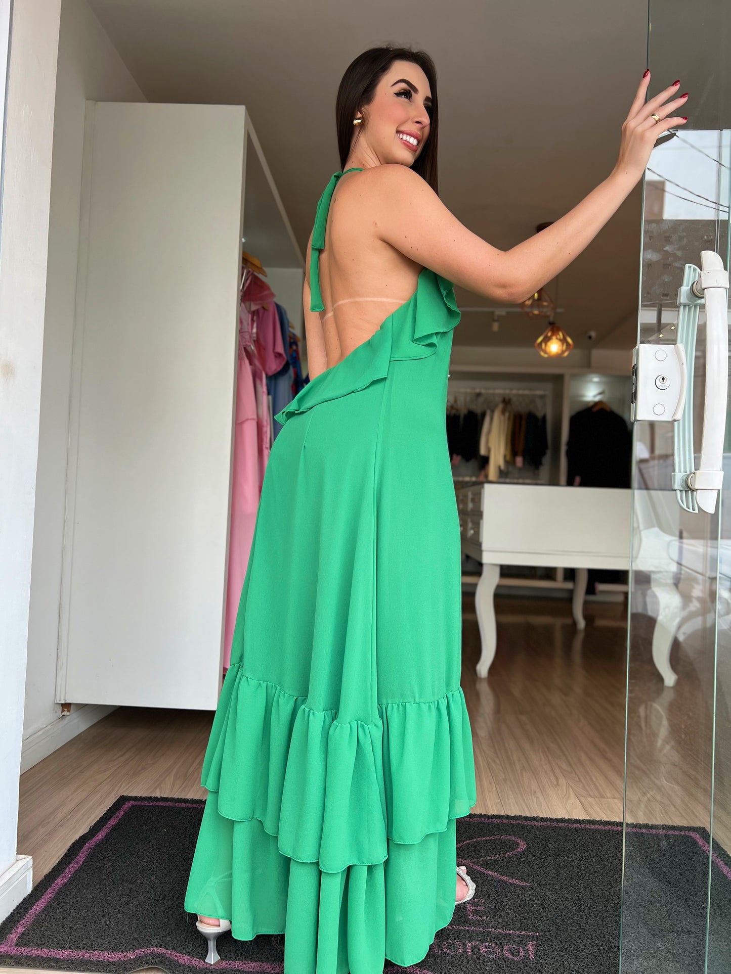 Vestido longo tule verde