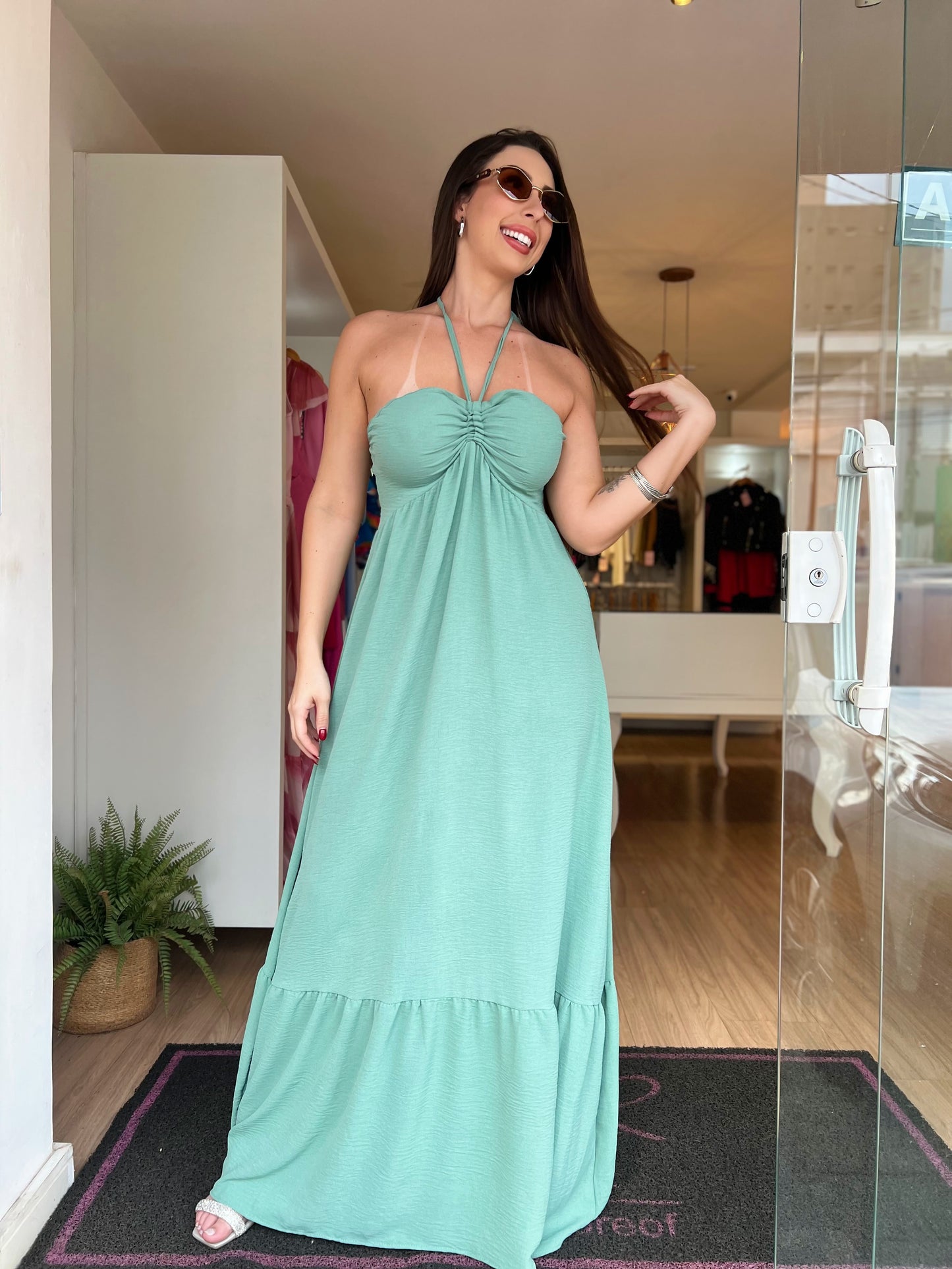 Vestido longo verde amarração
