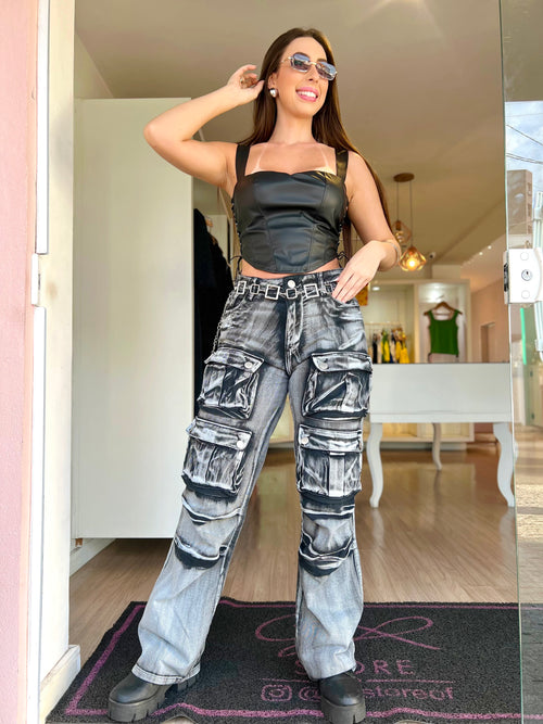 Calça jeans cargo