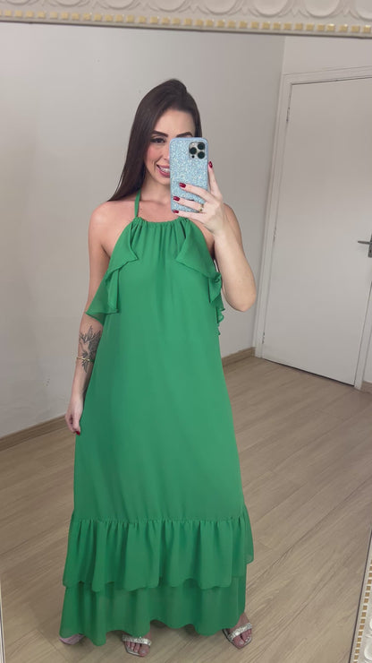 Vestido longo tule verde