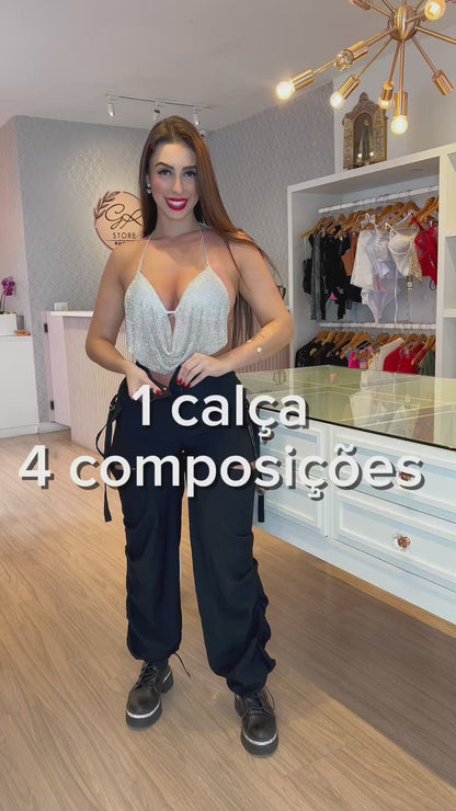 Calça cargo recortes